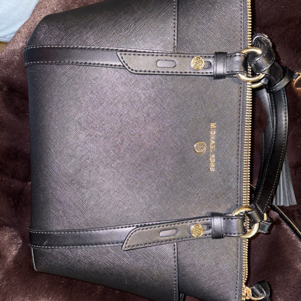 Michael Kors Black Leather Briefcase with Gold Accents